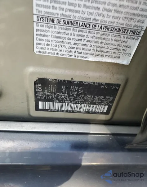 2010 Subaru Legacy 2.5I Limited from USA, damaged, VIN 4S3BMBK69A3241159